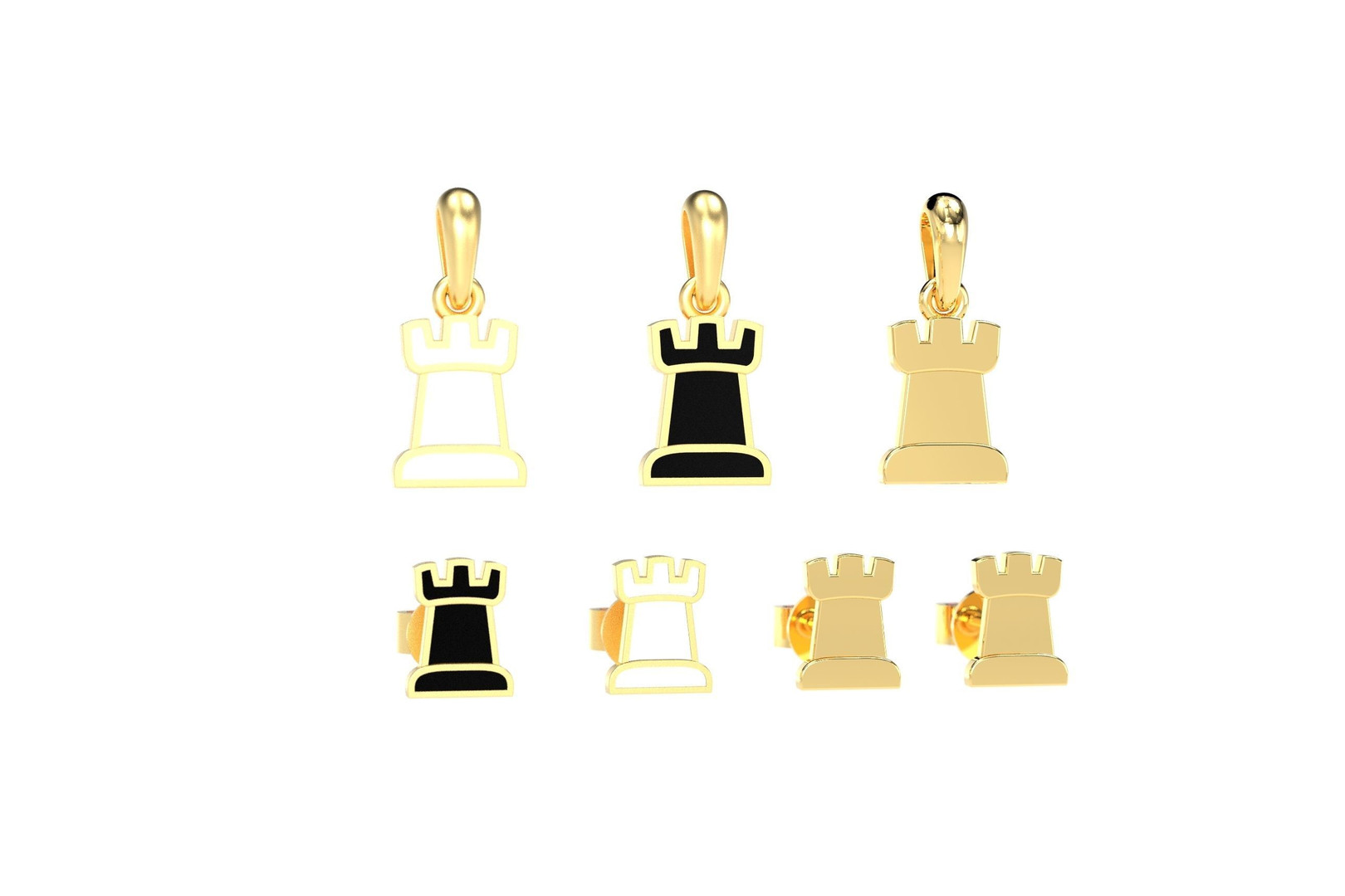 Серьги в виде ладьи и серьги в шахматах