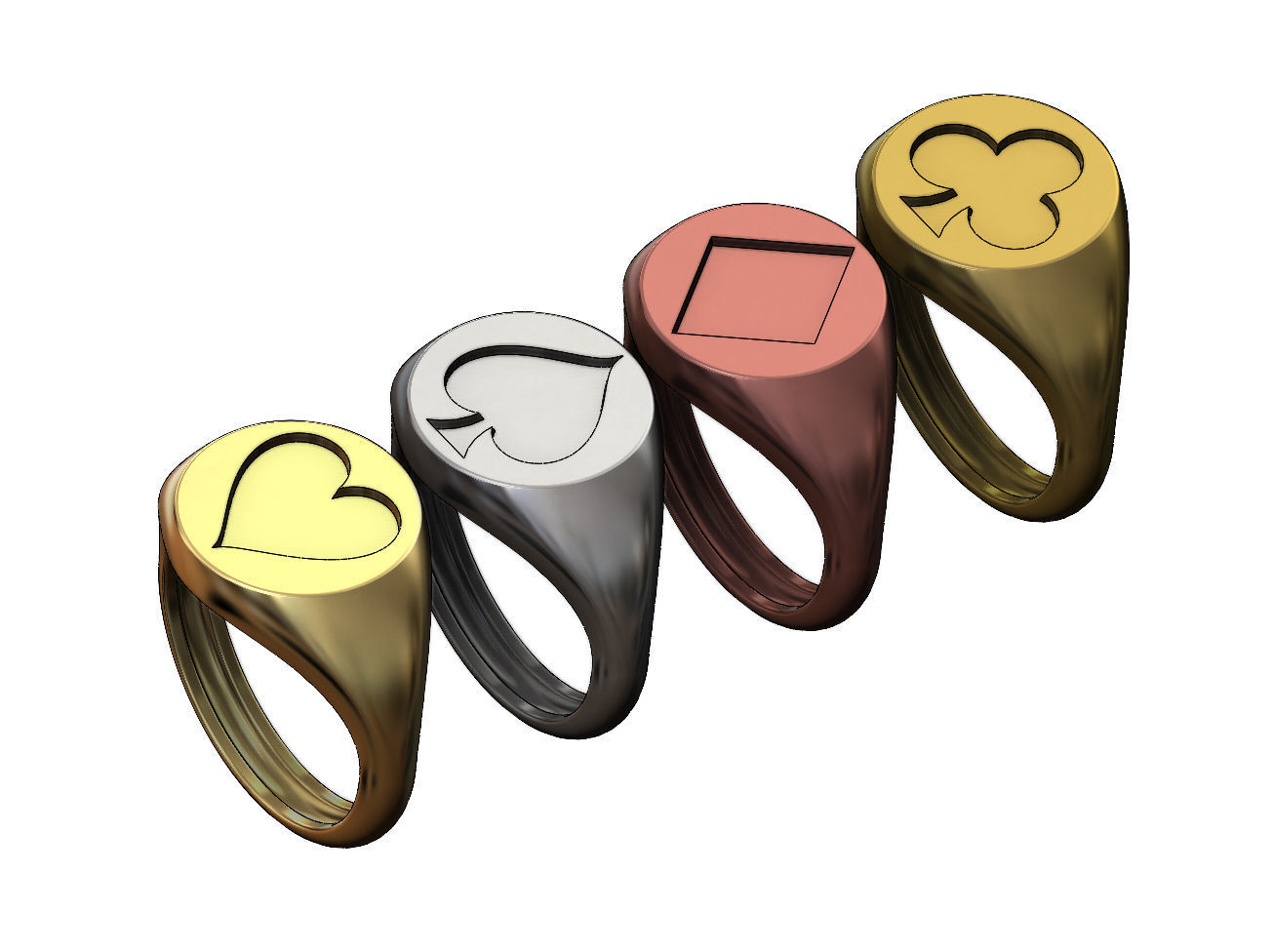 Круглое кольцо-печатка с символами игральных карт  01