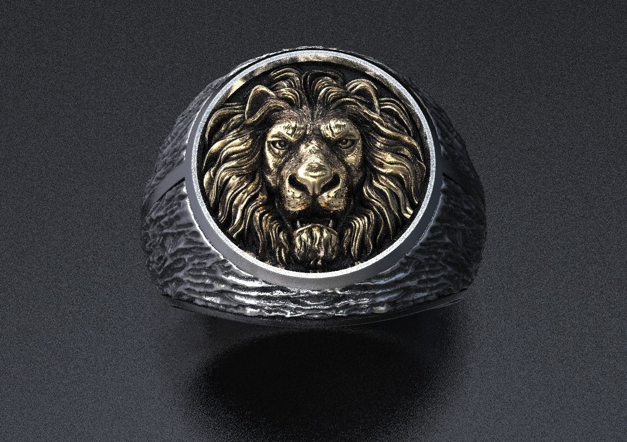 Стильное мужское кольцо со львом 462  01