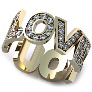 Обручальное кольцо в виде букв с камнями